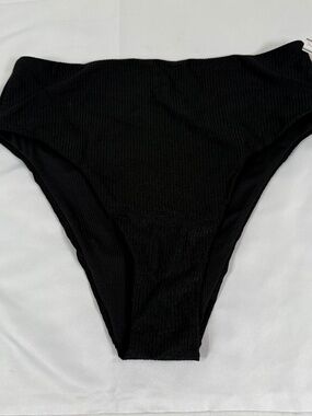 NWT PINK Victoria’s Secret Black Ribbed High Waist Bikini Bottoms L
